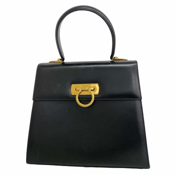 Salvatore Ferragamo Gancini Leather Handbag in Black for Women
